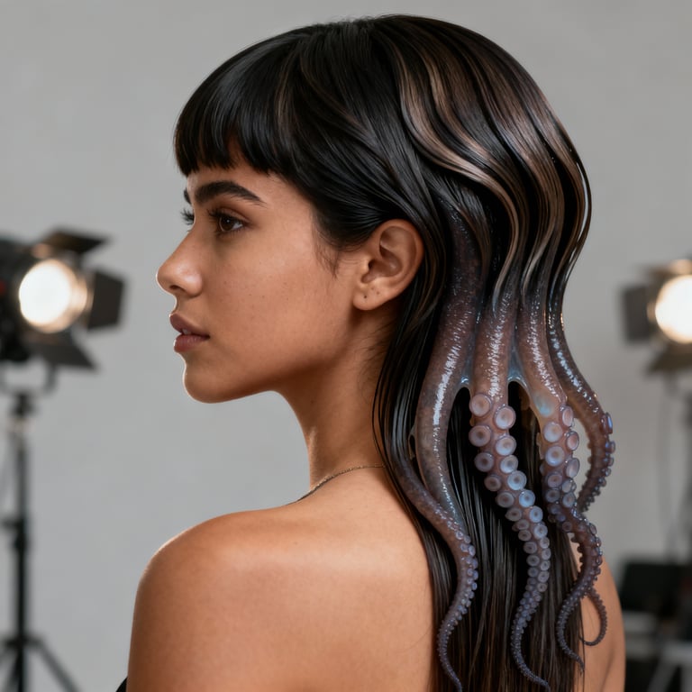 octopus layered jellyfish haircut on straight hair, low version.