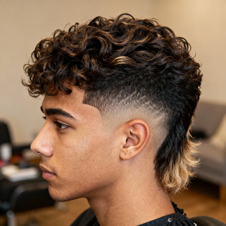 Burst Fade Mullet Wavy Hair
