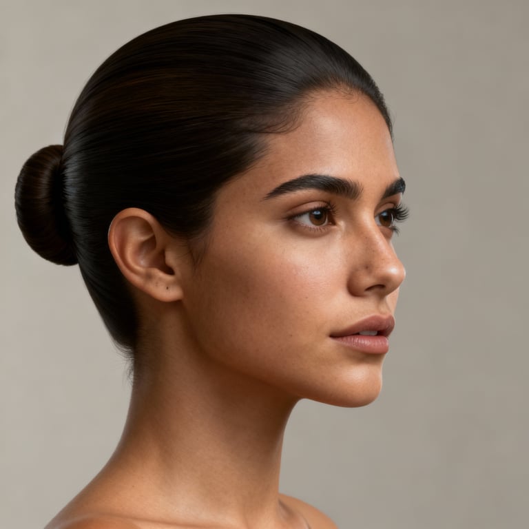 slick back bun on straight hair, low version.