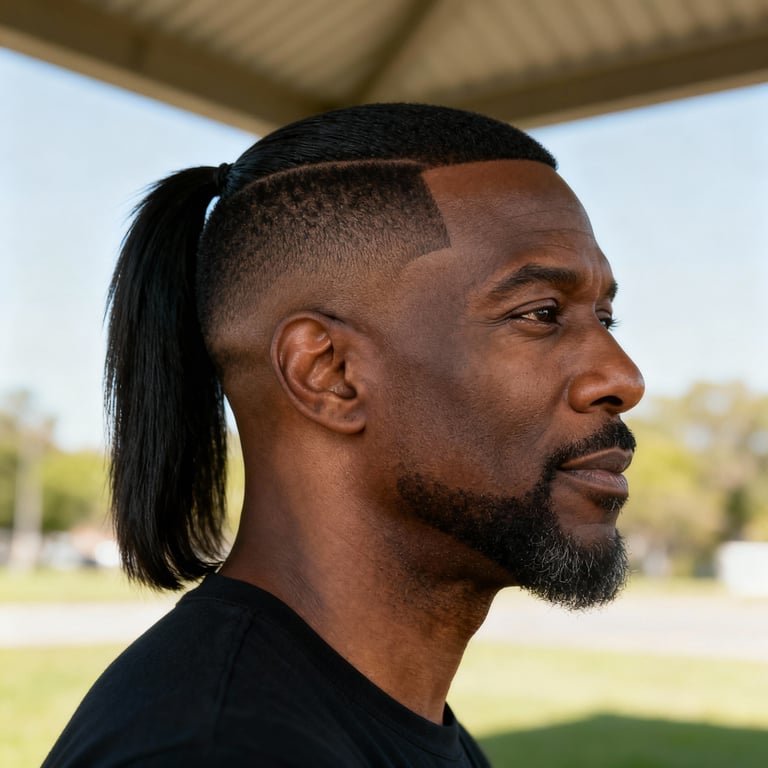 mullet haircut men on straight hair, low version.