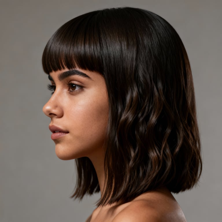 side bangs on straight hair, low version.