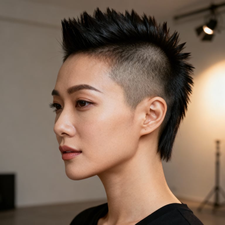 mohawk haircut on straight hair, low version.