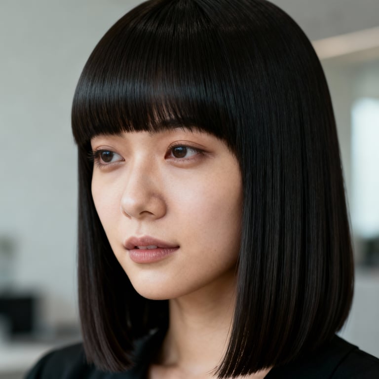 hime cut on straight hair, low version.