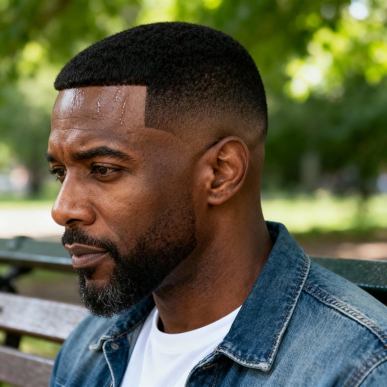 caesar cut fade on straight hair, low version.