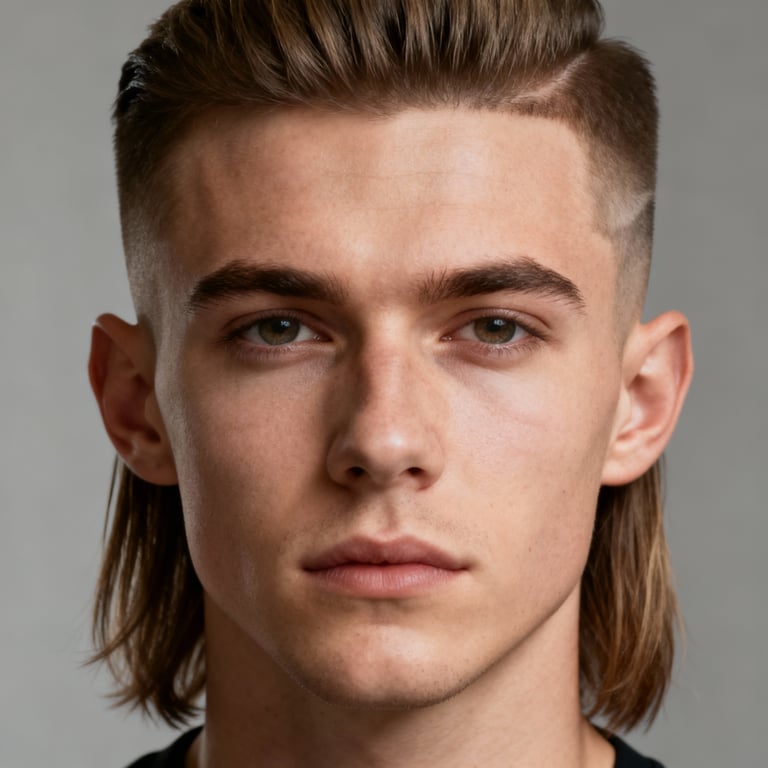 mullet haircut men on straight hair, low version.