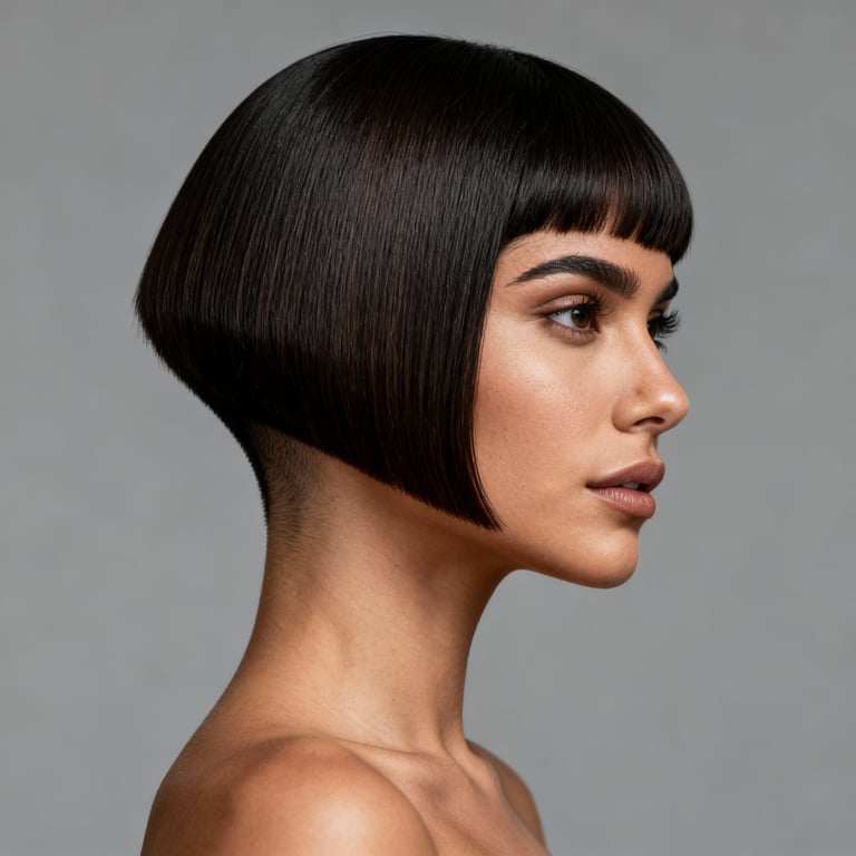stacked wedge haircut on straight hair, low version.