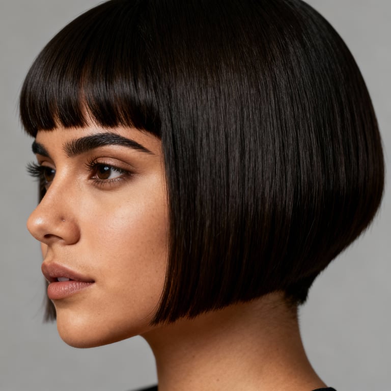 bixie with bangs on straight hair, low version.