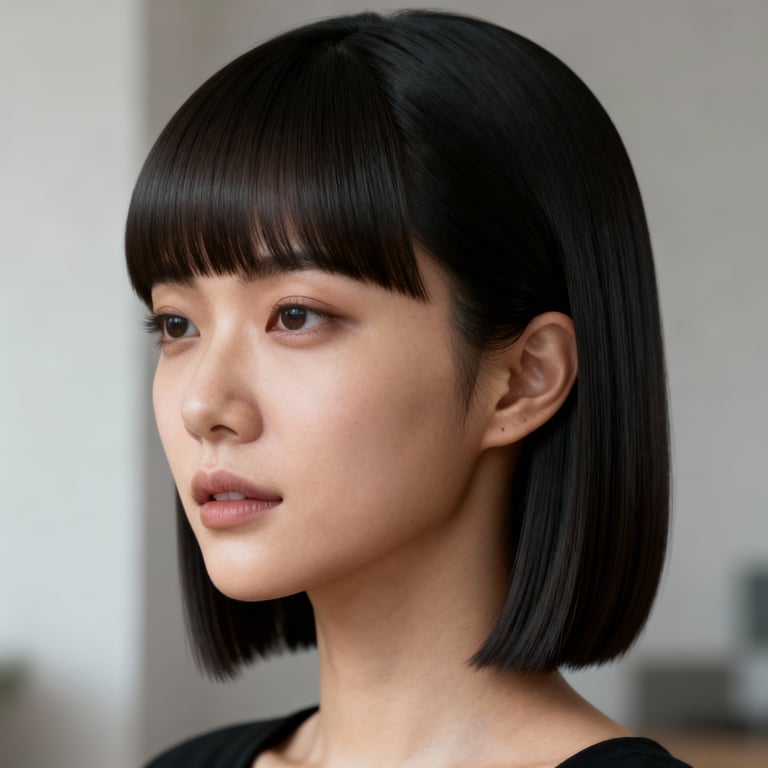 side part curtain bangs on straight hair, low version.