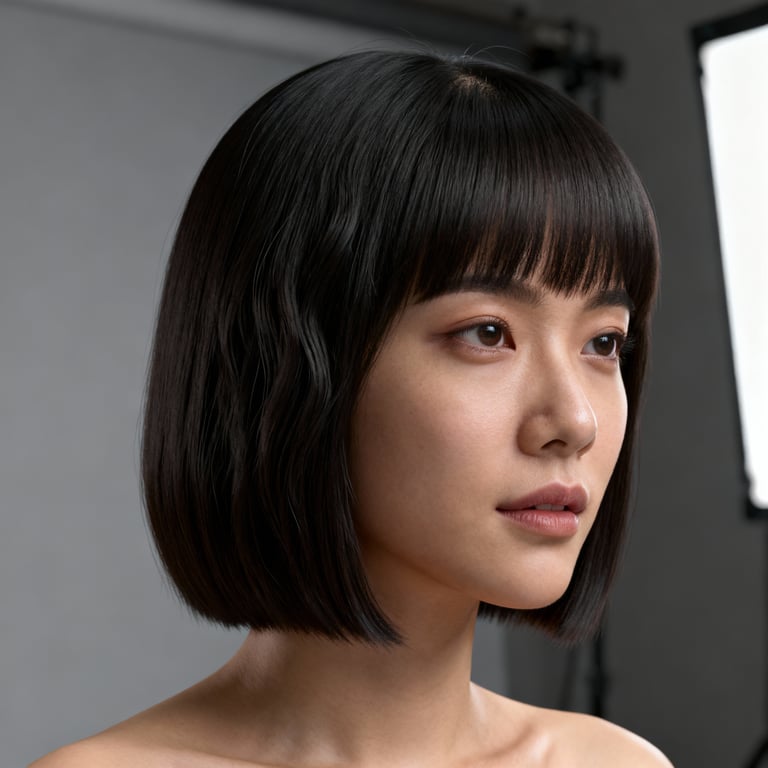 bangs on straight hair, low version.