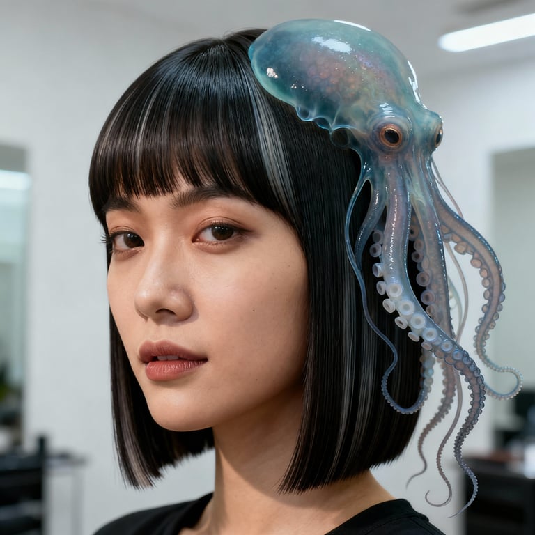 octopus layered jellyfish haircut on straight hair, low version.