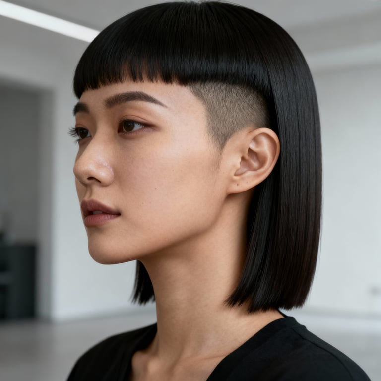 modern mullet straight hair on straight hair, low version.