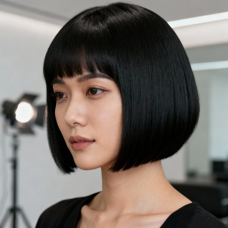 real hair black layered bob hairstyles on straight hair, low version.