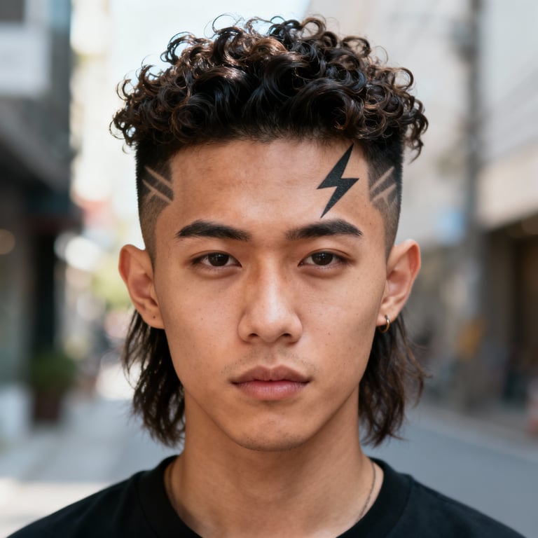 Burst Fade Mullet Curly Men