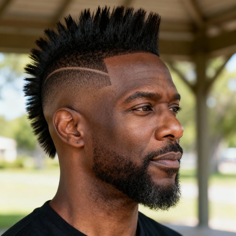 burst fade mohawk on straight hair, low version.