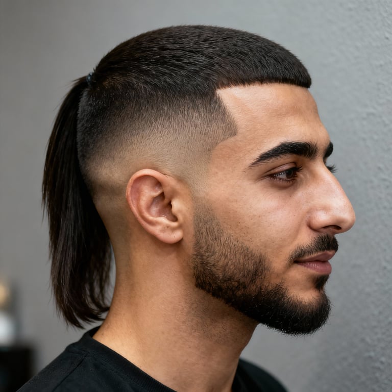 mullet haircut on straight hair, low version.