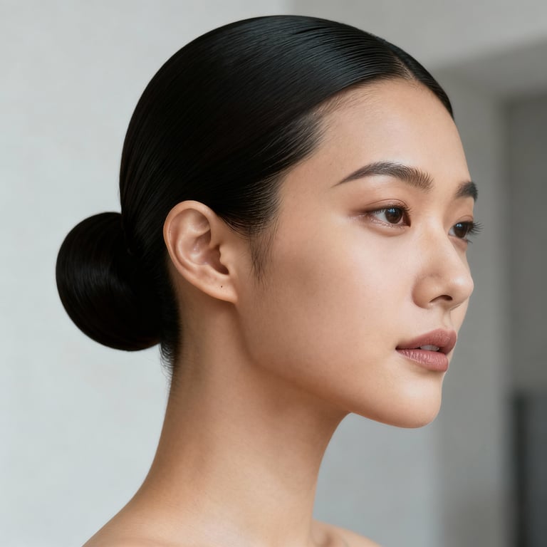slick back bun on straight hair, low version.