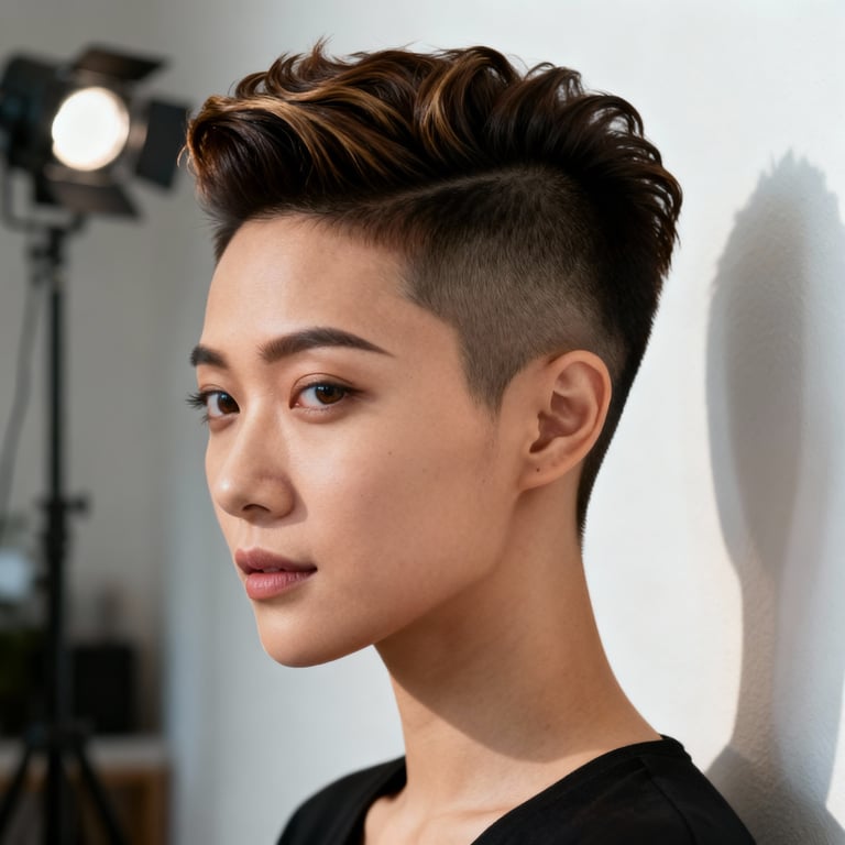 faux hawk haircut on straight hair, low version.