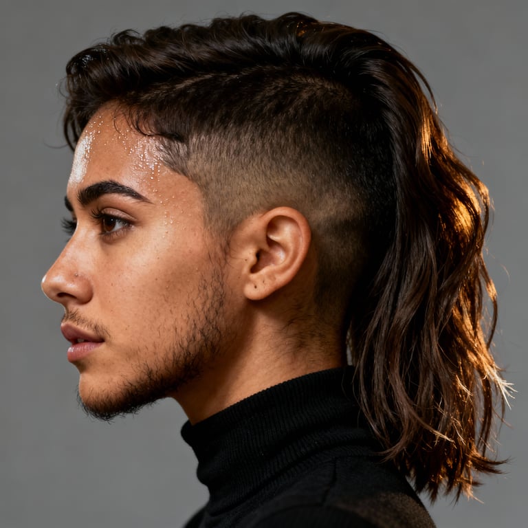 mullet haircut men on straight hair, low version.