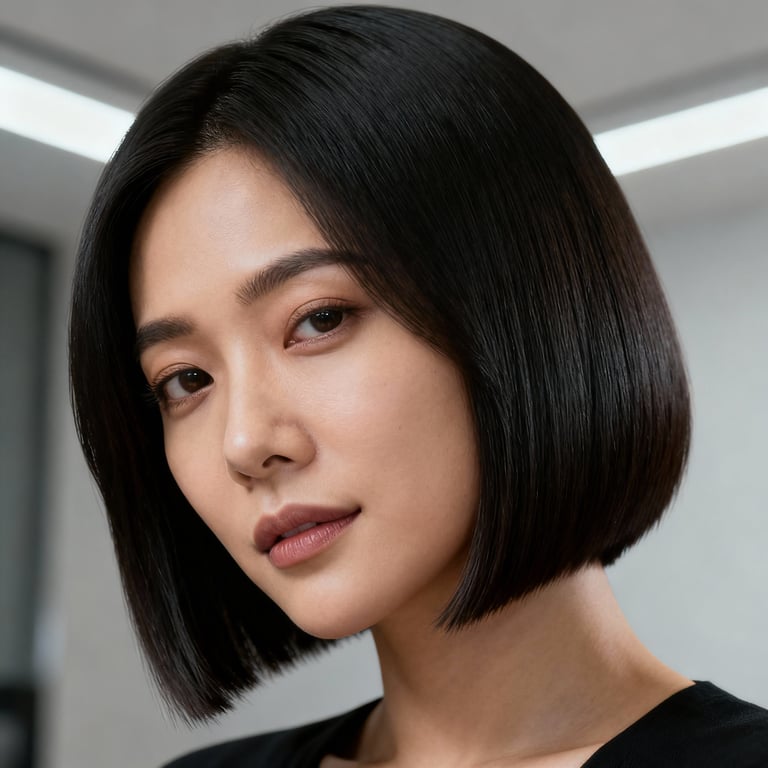 v cut hair on straight hair, low version.