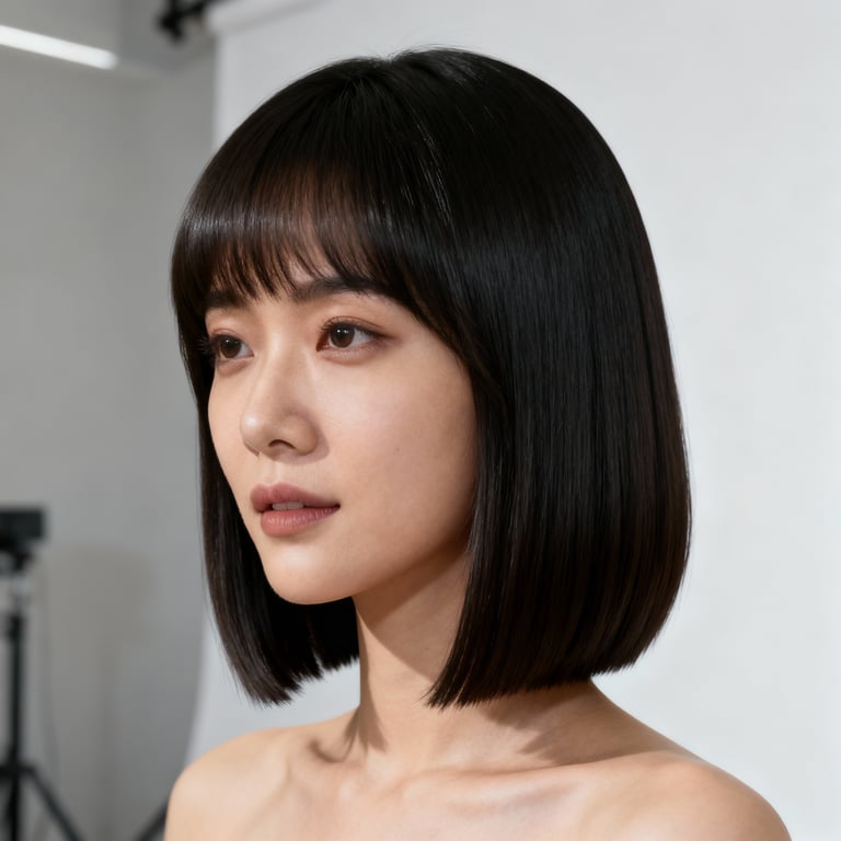layered pageboy haircut on straight hair, low version.