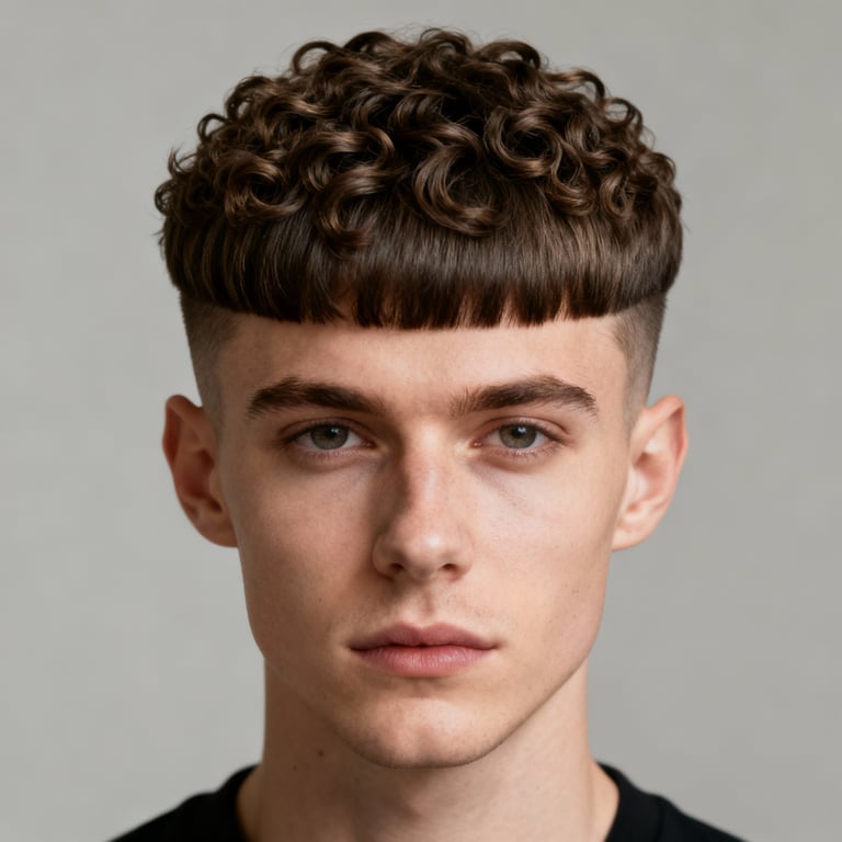 Curly Bowl Cut style example
