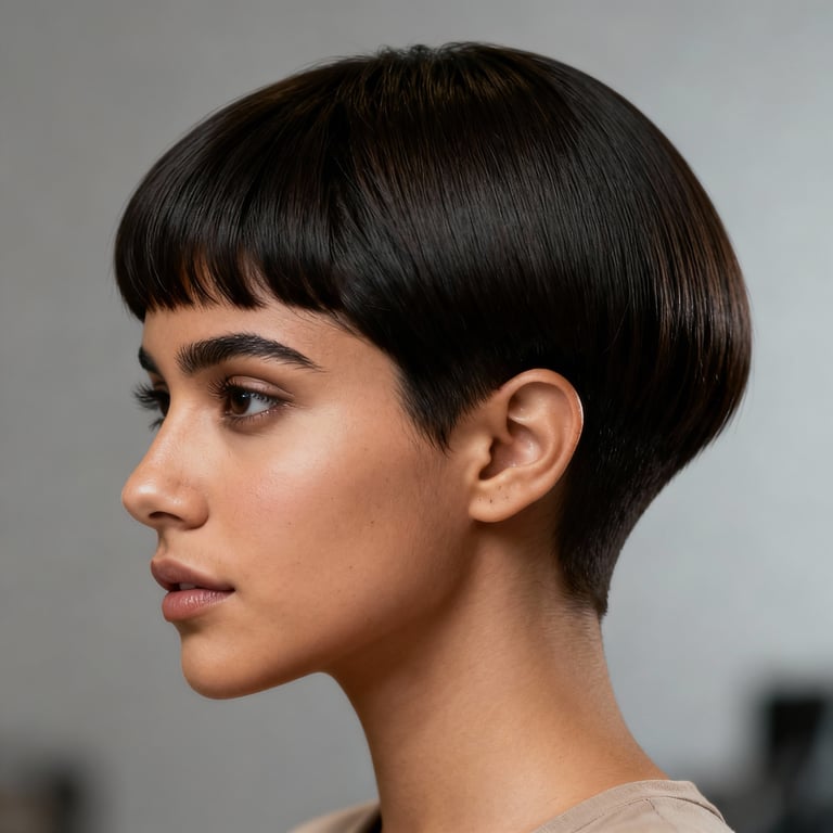 short jellyfish haircut on straight hair, low version.