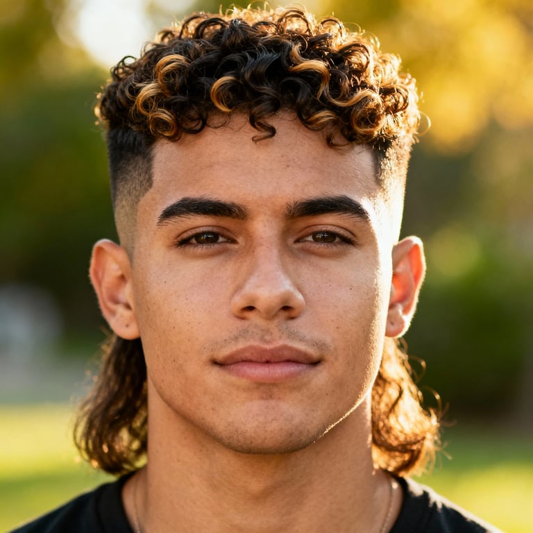 Mid Burst Fade Mullet Wavy