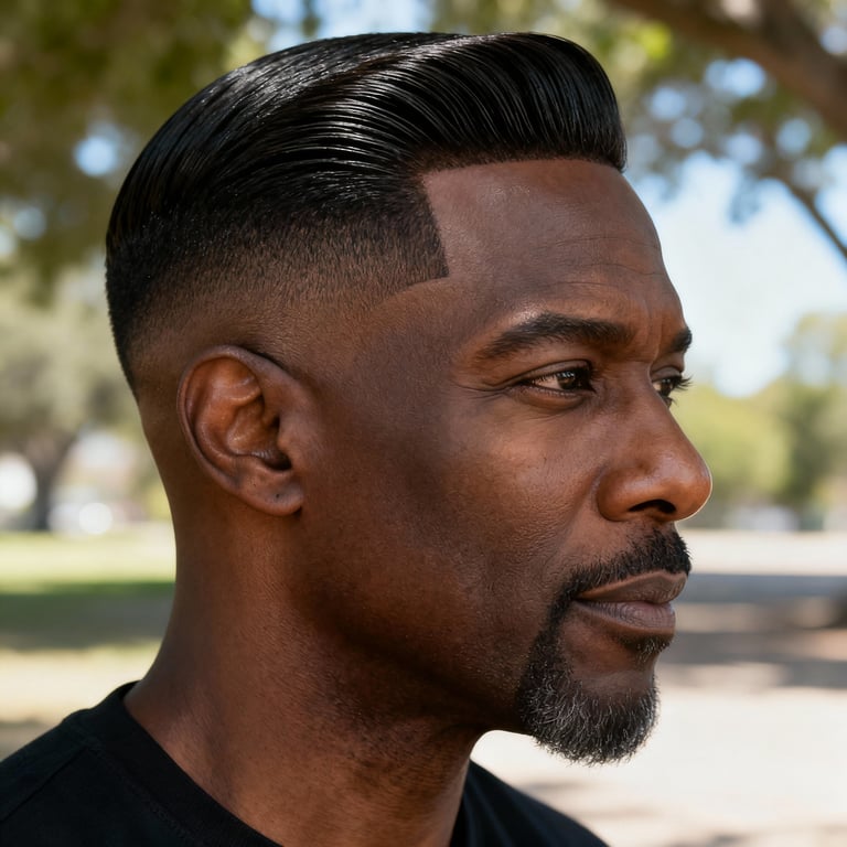 mens comb over haircut on straight hair, low version.