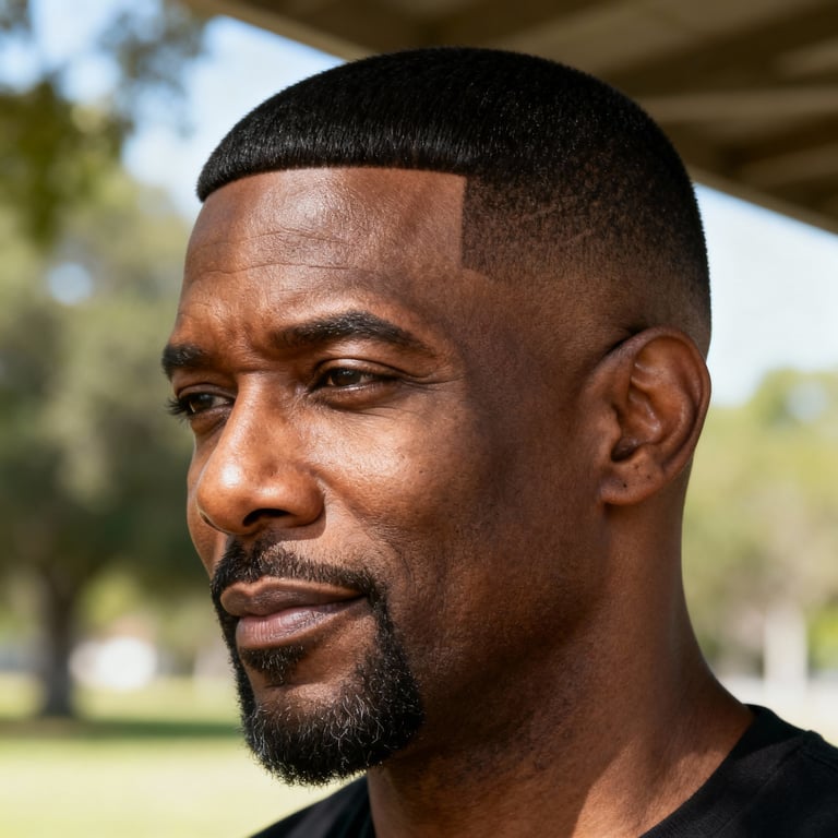 classic crew cut on straight hair, low version.