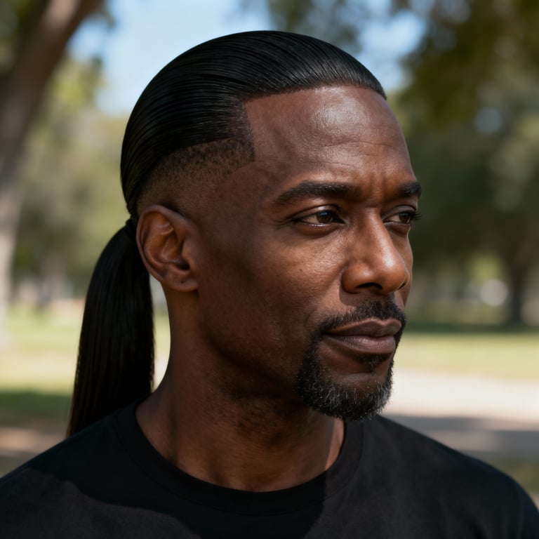 slick back ponytail on straight hair, low version.