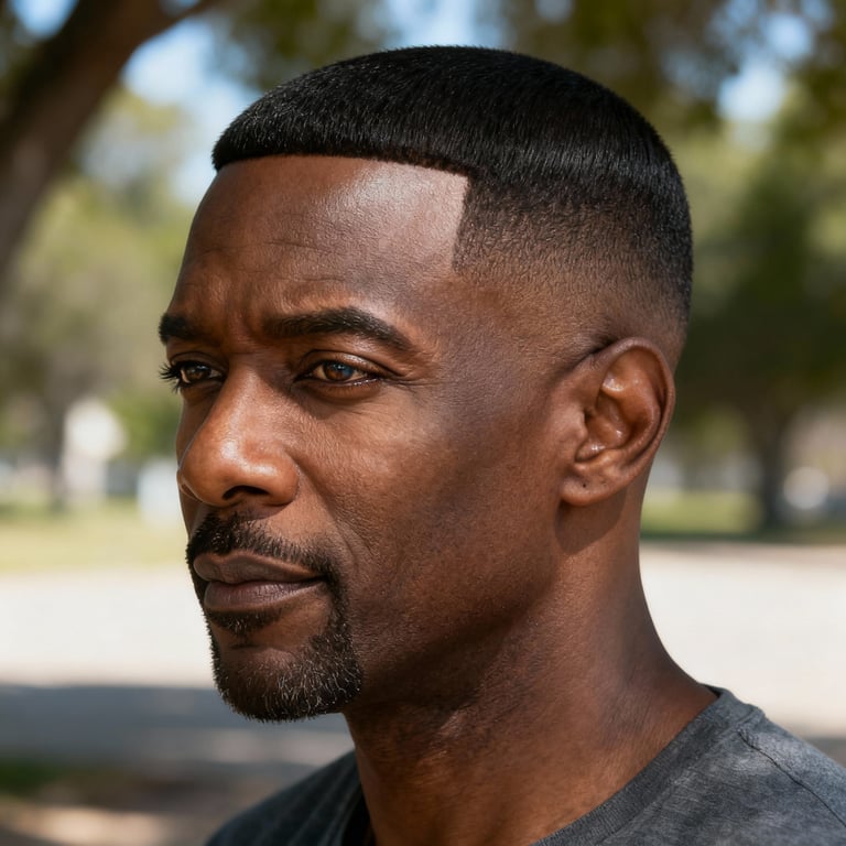 classic crew cut on straight hair, low version.
