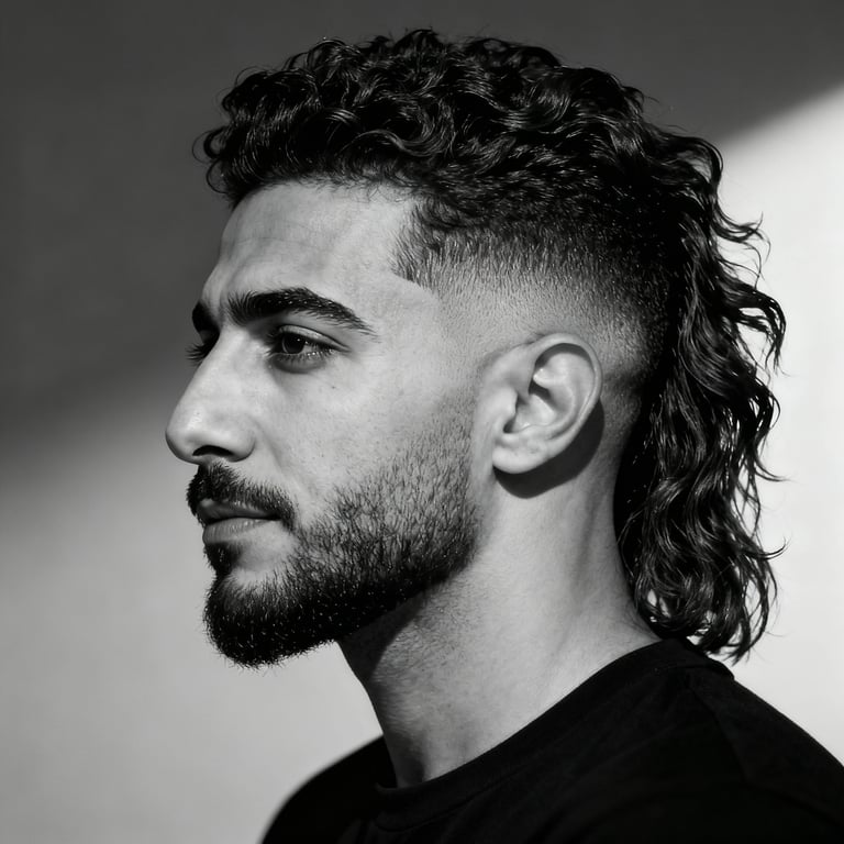 Burst Fade Mullet Wavy Hair