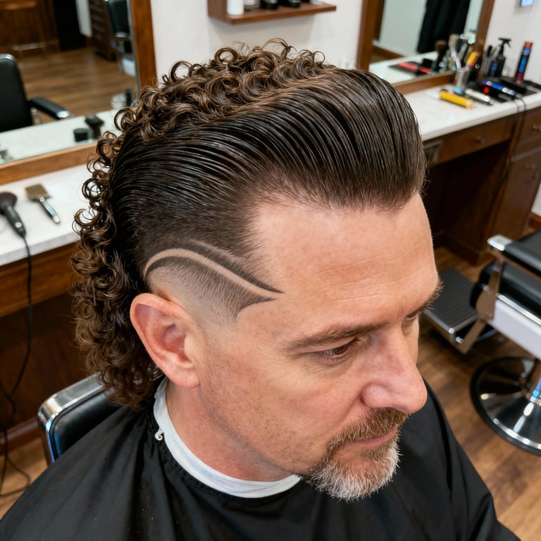 Burst Fade Mullet Curly Men