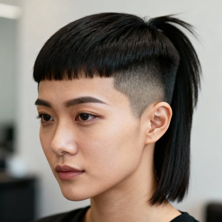 mullet haircut men on straight hair, low version.