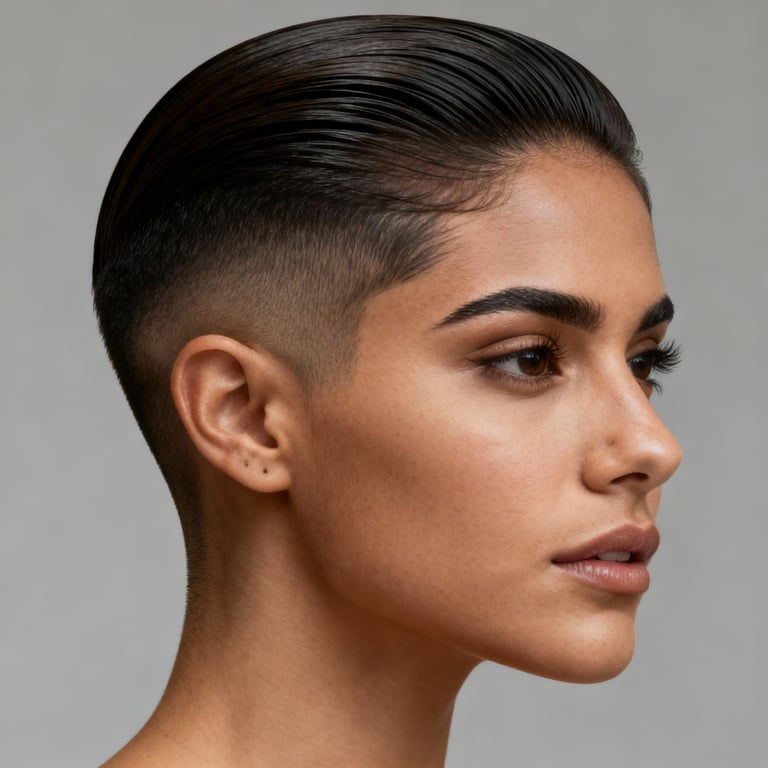 slick back haircut on straight hair, low version.