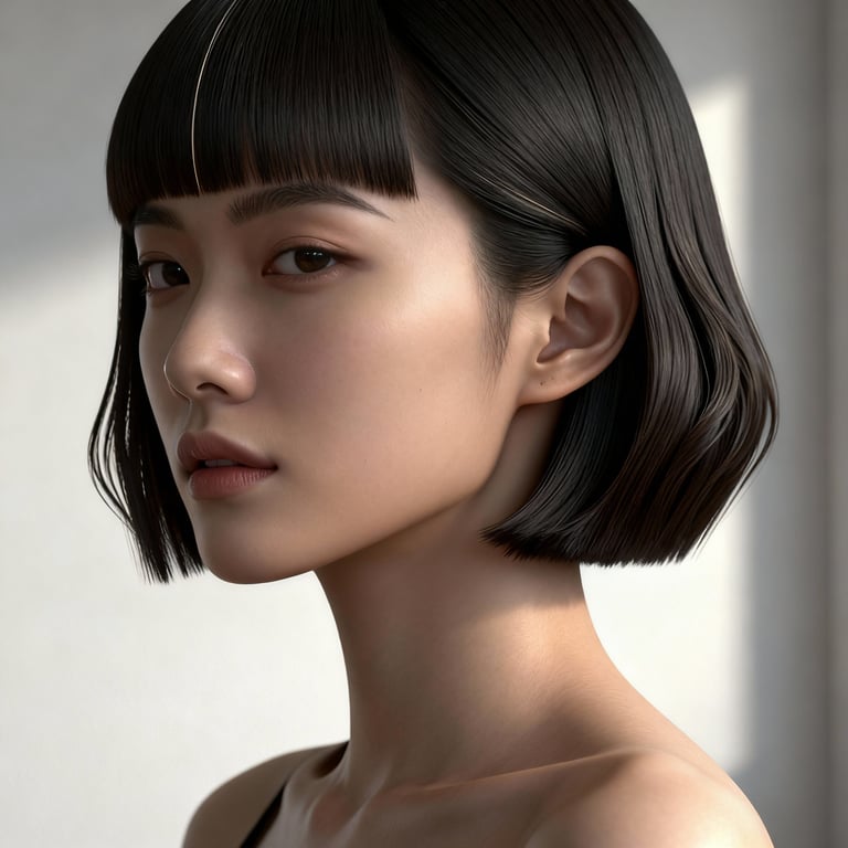 butterfly haircut with bangs on straight hair, low version.