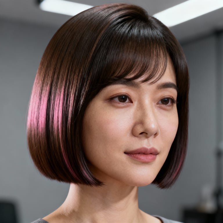 side part bob on straight hair, low version.