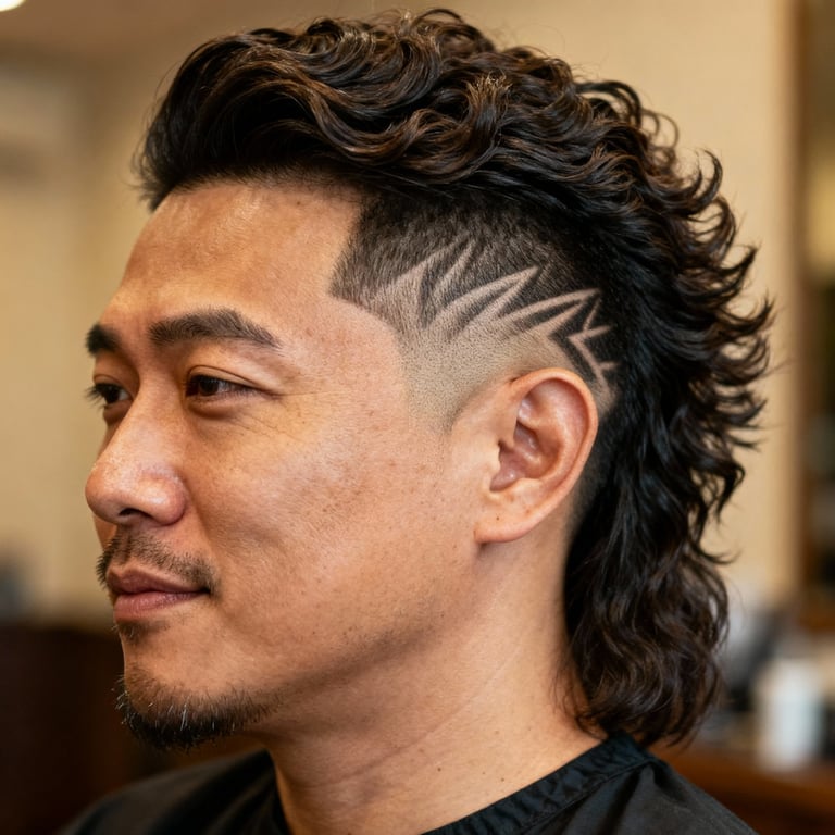 Burst Fade Mullet Wavy Hair