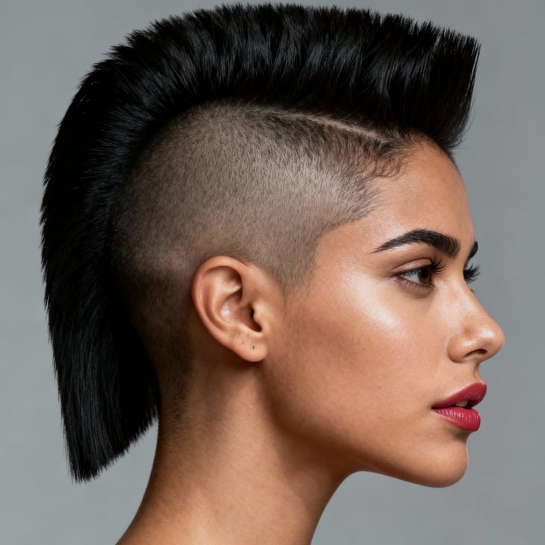 mohawk haircut on straight hair, low version.