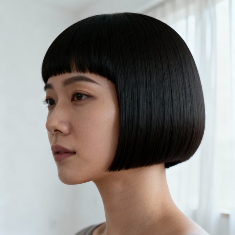 bowl cut meme on straight hair, low version.
