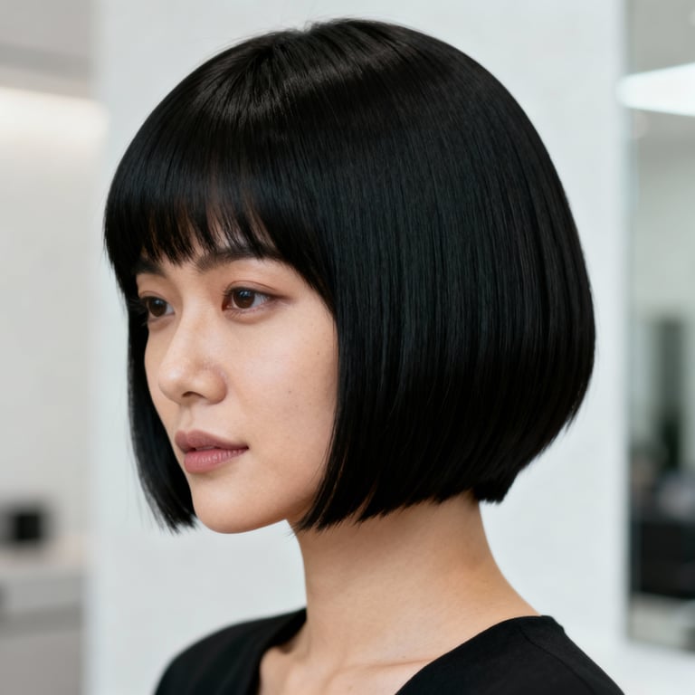 real hair black layered bob hairstyles on straight hair, low version.