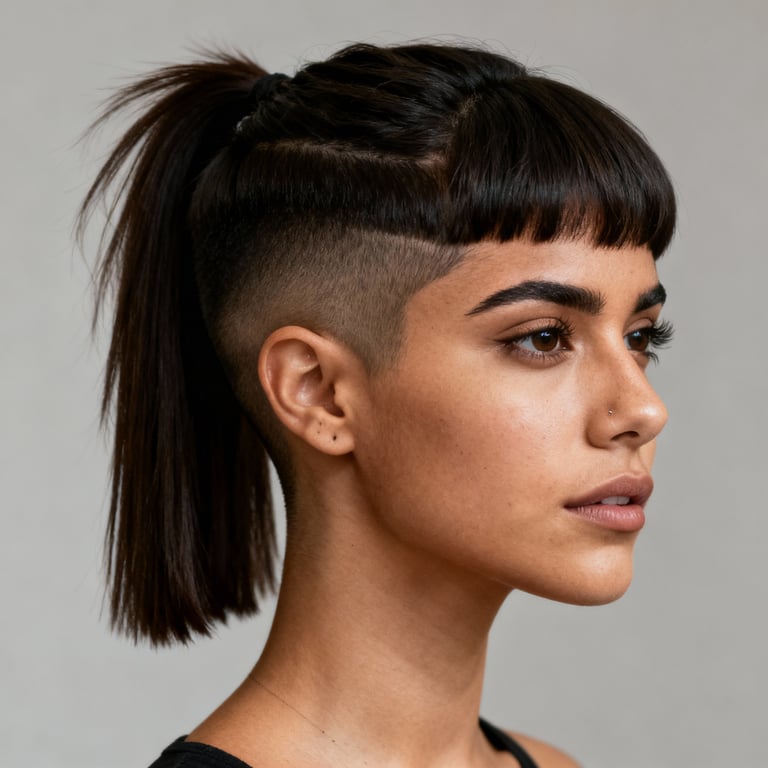 mullet haircut on straight hair, low version.