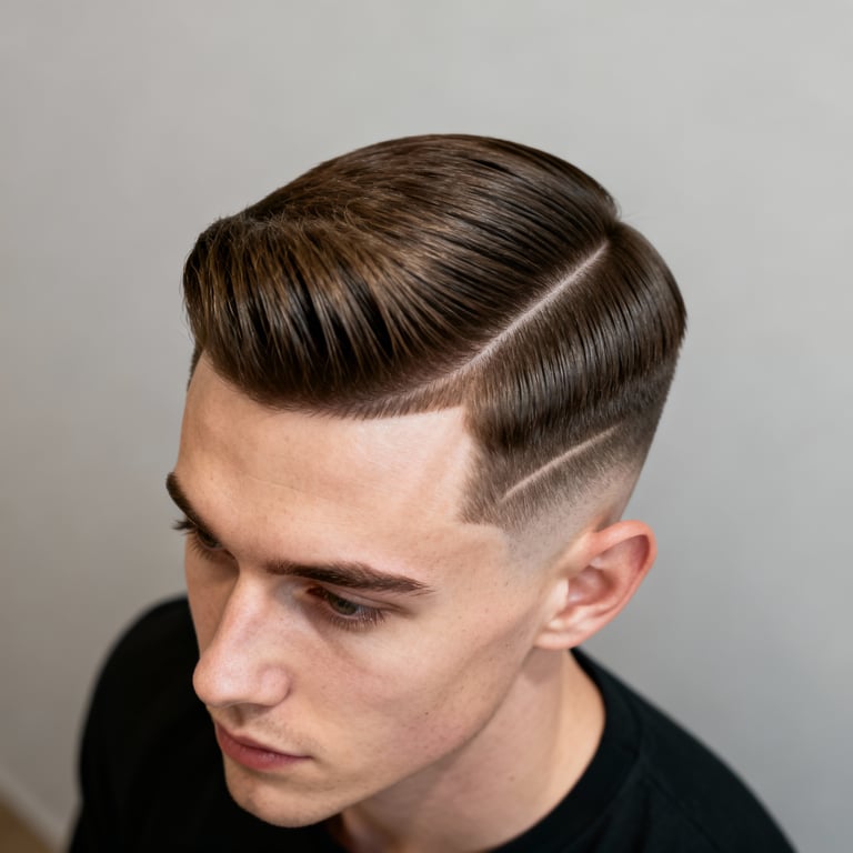 ivy league haircut on straight hair, low version.