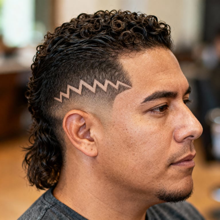 Burst Fade Mullet Curly Men