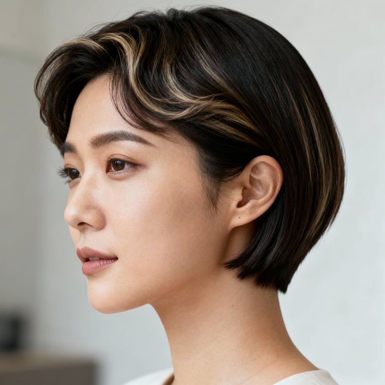 bixie haircut on straight hair, low version.