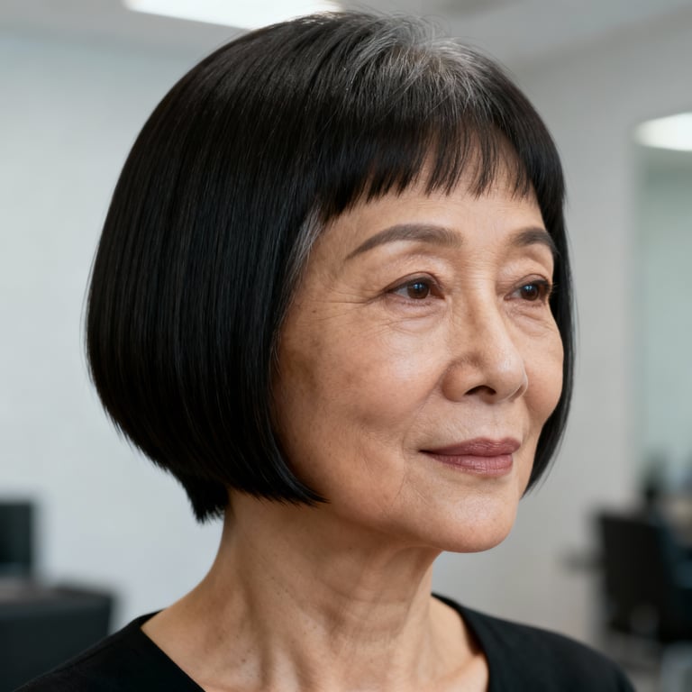 bixie haircut over 50 on straight hair, low version.