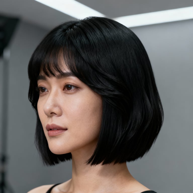 real hair black layered bob hairstyles on straight hair, low version.