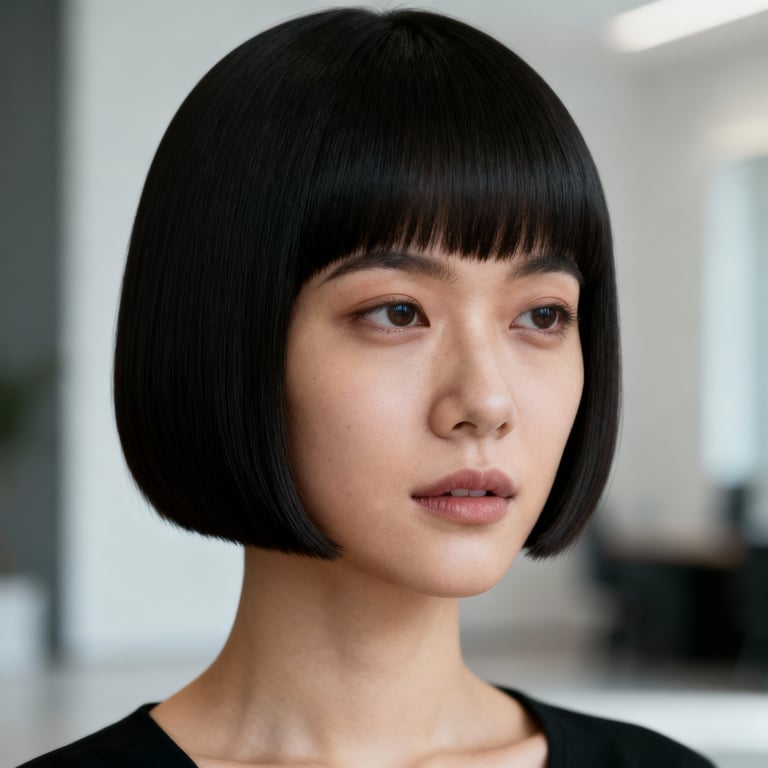 bowl cut hair on straight hair, low version.