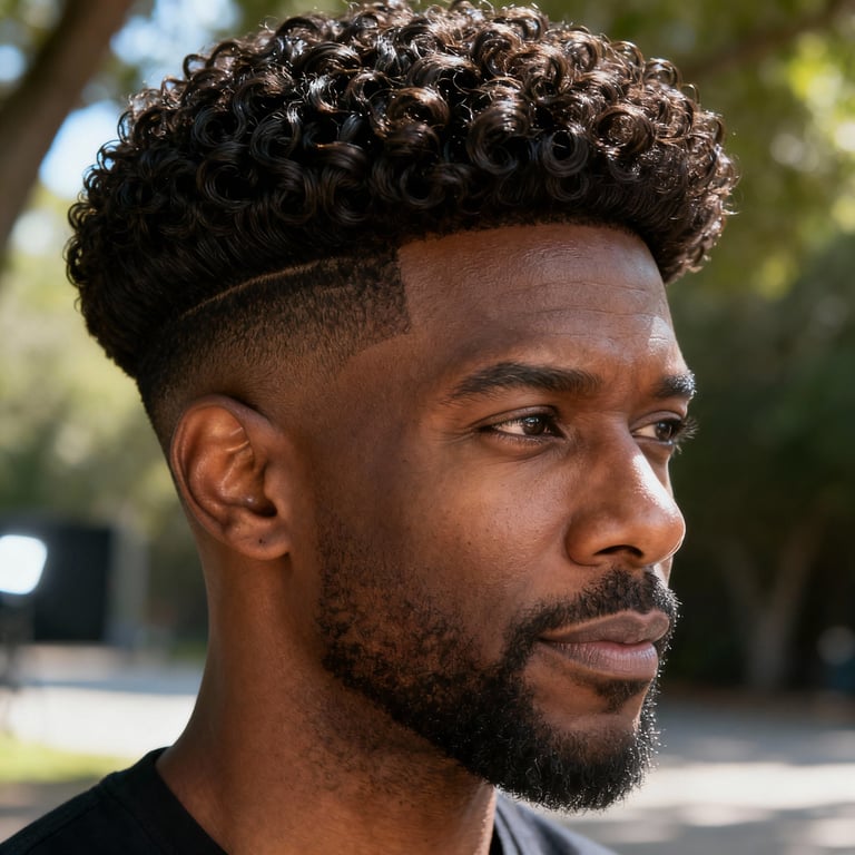 curly bowl cut on curly hair, low version.