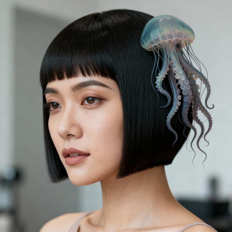 octopus jellyfish haircut on straight hair, low version.